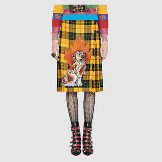 Gucci Embroidered tartan wool skirt
