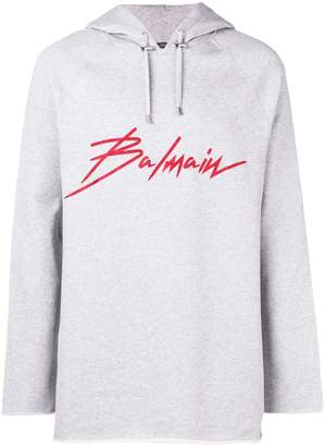 Balmain logo print longline hoodie