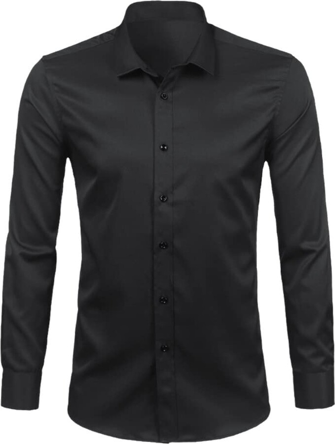 Suvoiier Men's Fiber Dress Shirts Slim Fit Solid Casual Button Down