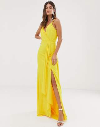 TFNC cami wrap maxi dress with fishtail in yellow