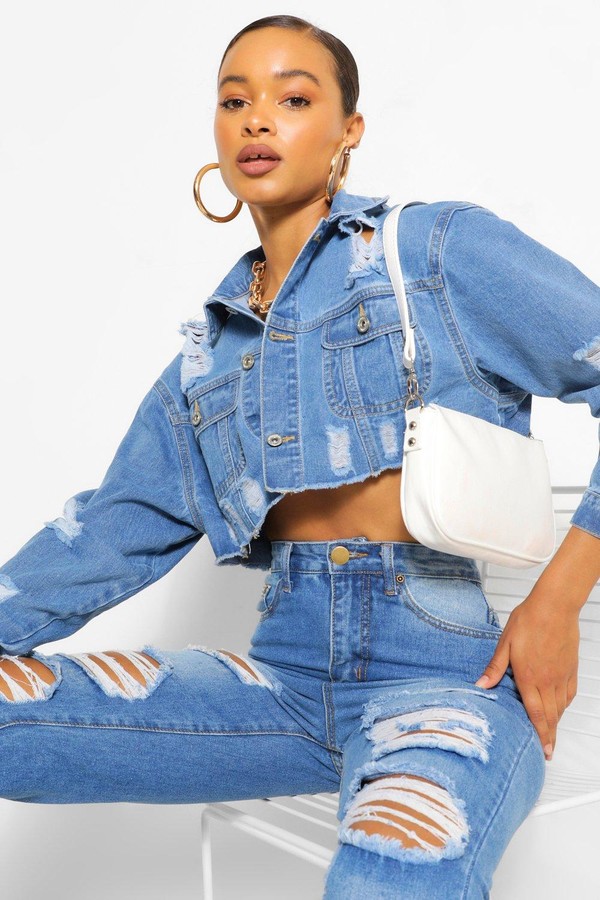 boohoo Extreme Rip Cropped jean jacket - ShopStyle