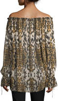 Thumbnail for your product : Naeem Khan Floral-Embroidered Leopard-Print Off-the-Shoulder Blouse