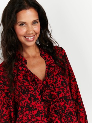 Wallis Shadow Ditzy Floral Frill Top - Red