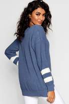 Thumbnail for your product : boohoo Oversized V-Neck Stripe Cuff Jumper