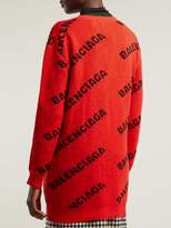 Thumbnail for your product : Balenciaga Logo-jacquard Virgin-wool Blend Cardigan - Womens - Red