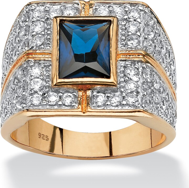 PalmBeach Jewelry Men's 4.06 TCW Emerald-Cut Sapphire Ring in 14k Gold-plated Sterling Silver
