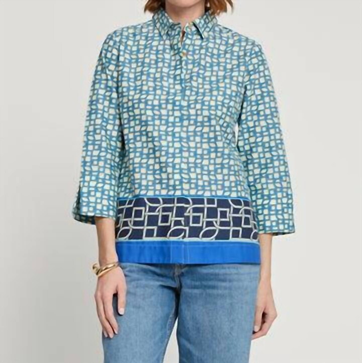 Hinson Wu Xena Button Up Tunic Blouse In Maze Geo Pattern