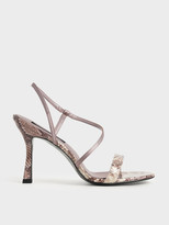 Thumbnail for your product : Charles & Keith Snake Print Asymmetric Strap Heeled Sandals