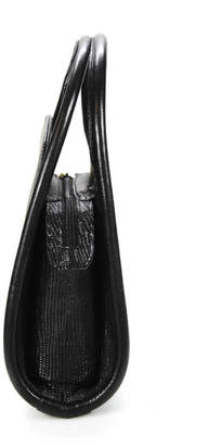 Stuart Weitzman Black Lizard Structured Zipper Closure Mini Toe Handbag