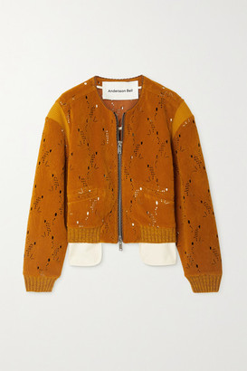 ANDERSSON BELL Kaila Laser-cut Embossed Faux Suede Bomber Jacket - Camel