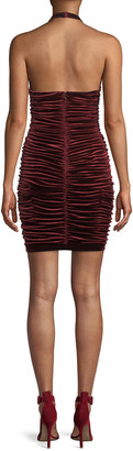 Aidan Mattox Aidan by V-Neck Shirred Velvet Body-Con Mini Cocktail Halter Dress