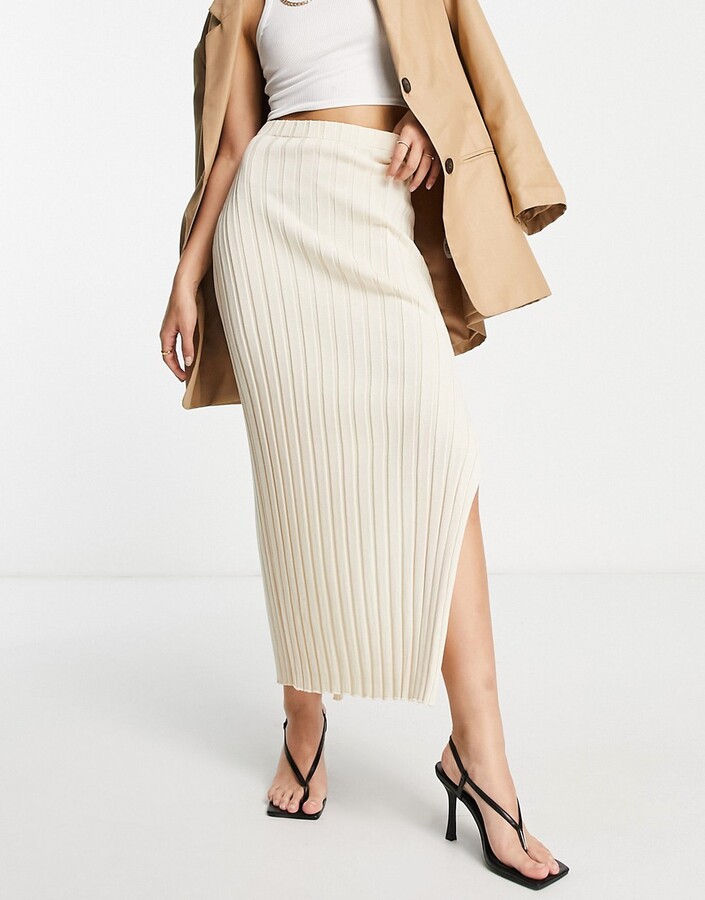 Pretty Lavish lightweight knit midi skirt co-ord in cream - ShopStyle