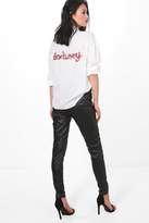Thumbnail for your product : boohoo Raya Leather Look Coated Skinny Trousers