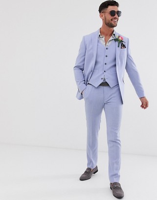 ASOS DESIGN wedding skinny suit trousers in lilac cross hatch