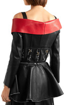 Thumbnail for your product : Alexander McQueen Cold-shoulder Embellished Two-tone Leather Top