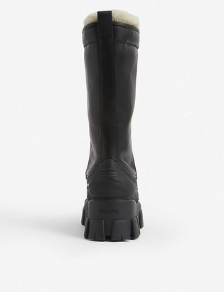 Prada Monolith shearling-lined leather boots