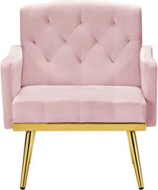 Mercer41 Pink Velvet Armchair With Metal Legs - Create A Serene Ambiance Foam Padding For Comfortable Seat