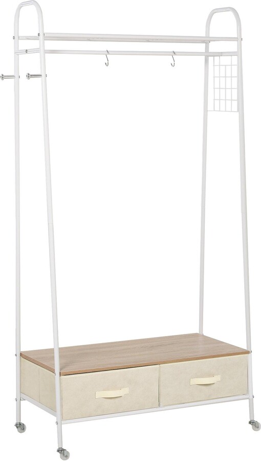 Rolling Coat Rack Clothes Stand Garment Storage Shelf with 2