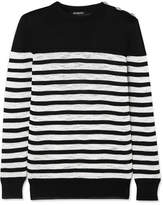 Balmain - Button-detailed Striped Open-knit Sweater - Black