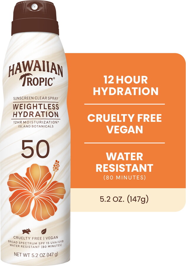 Hawaiian Tropic Weightless Hydration Clear Spray Sunscreen SPF 50, 6oz