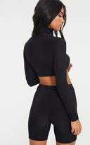 Thumbnail for your product : PrettyLittleThing Black Slinky Roll Neck Tie Front Crop Top