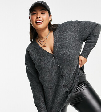 ASOS Curve ASOS DESIGN Curve oversized cardigan with button through in dark  grey - ShopStyle