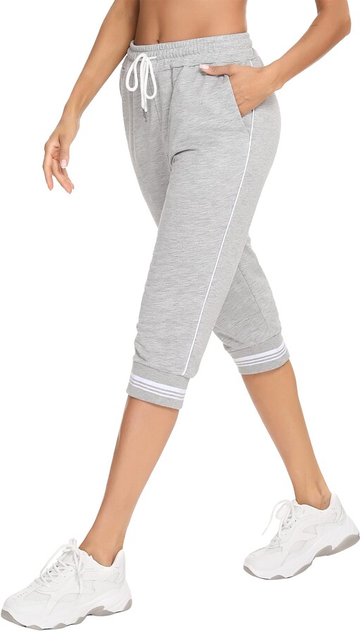 Irevial Women Athletic Pants 3/4 Length Sport Trousers Casual Jogger Pants  Summer Training Sweatpants Capri Tracksuit Bottom with Pocket - ShopStyle