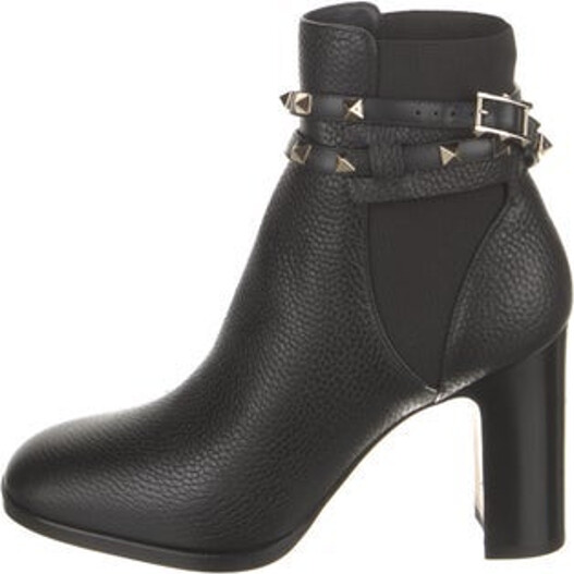 Valentino Leather Ankle Boots Black Square-Toes with Studded Accents Wrap-Around Straps & Buckle Closure at Ankles Includes Box & Dust Bag
