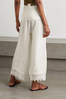 Thumbnail for your product : Loewe Belted Macramé-trimmed Silk Wide-leg Pants - Ecru