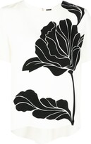 Floral-Print Short-Sleeved Silk Top 