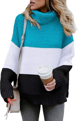 SMENG Ladies Jumpers Roll Necks Casual Going Out Knitted Smart Funky  Maternity Clothing Long Sleeve Splice Twisted Knitted Sweaters White Size S  - ShopStyle Knitwear