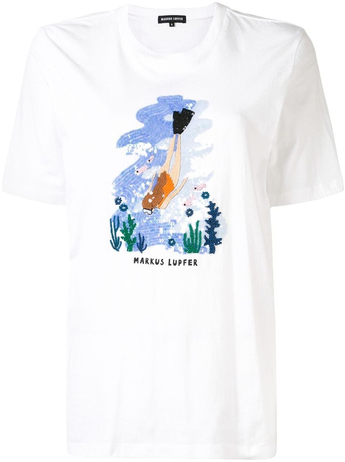 Markus Lupfer sequin-logo T-shirt - ShopStyle