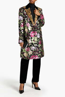 Dolce & Gabbana Velvet-trimmed embroidered metallic brocade coat
