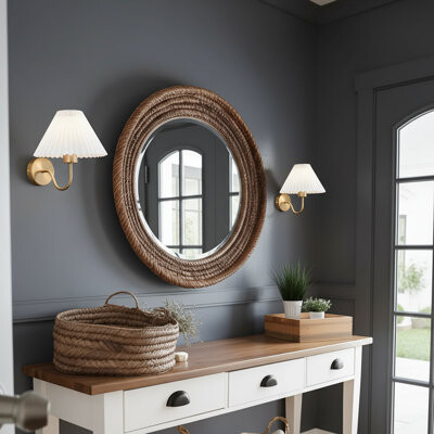 Orren Ellis A Set Of Two Wall Lamps With Gold-Plated Hard Wire Connections And Pleated Fabric Lampshades Suitable For Bathrooms Dressing Tables Bedrooms Livin