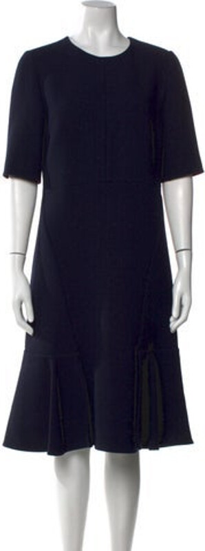 Marni Virgin Wool Casual Dress Blue Short Sleeve with Crew Neck Concealed Zip Closure at Back Designer