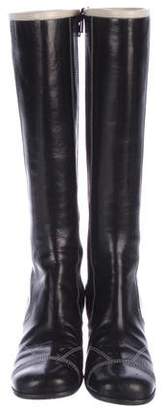 Miu Miu Leather Square-Toe Knee-High Boots