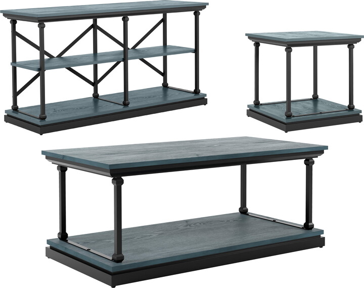 Furniture of America Laem 3-Piece Coffee Table Set, Antique Blue