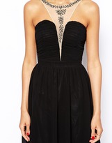 Thumbnail for your product : Little Mistress Plunge Neck Skater Dress with Embellished Necklace