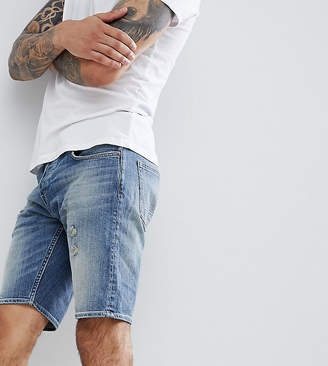 AllSaints Skinny Fit Denim Shorts In Blue Wash With Rips