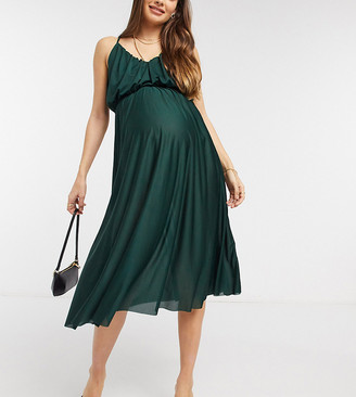 ASOS Maternity DESIGN Maternity cami plunge midi dress with blouson top in forest green