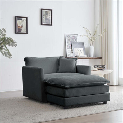 Latitude Run Accent Chair with Ottoman | Modern Upholstered Reading Chair for Living Room Bedroom | Slate Gray | Gray | Chenille