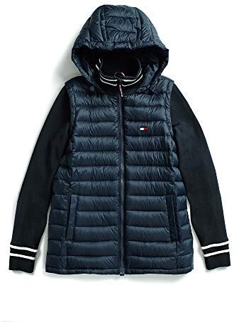 Tommy Hilfiger Womens Adaptive Puffer Jacket with Knit Sleeves and Magnetic Zipper