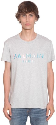 Balmain Hologram Logo Cotton Jersey T-Shirt