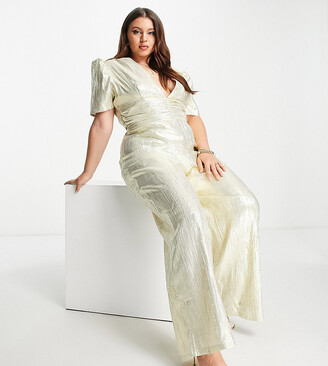 Collective the Label Curve exclusive ruched wide leg jumpsuit in champagne  - ShopStyle