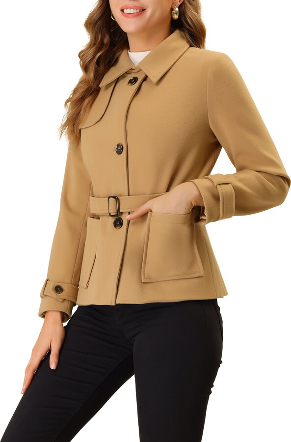 Unique Bargains Women’s Turn-Down Collar Single Breasted Belted Winter Pea Coat
