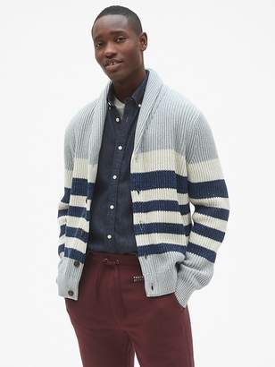 Ribbed Stripe Shawl Cardigan Sweater