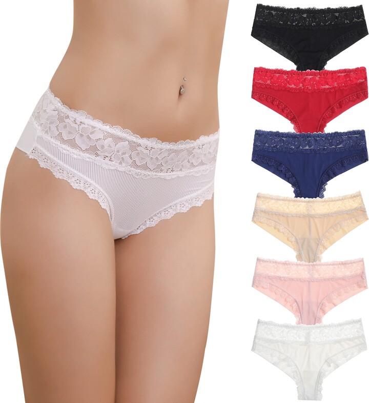 Aijolen Lace Knickers for Women - Hipster Underwear Tanga Briefs Low Waist  Brazilian Panties Pack of 6 - ShopStyle
