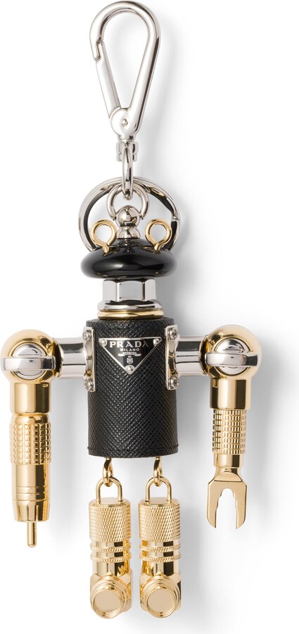 Prada Robot Saffiano Leather Key Ring Charm, Woman, Black