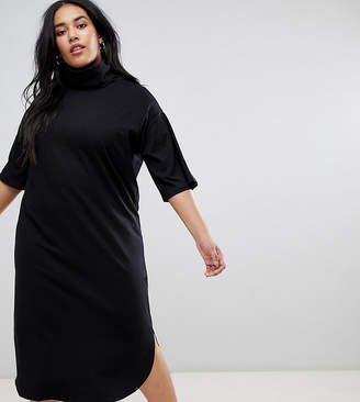 ASOS Curve DESIGN Curve high neck midi swing dress with trumpet sleeves