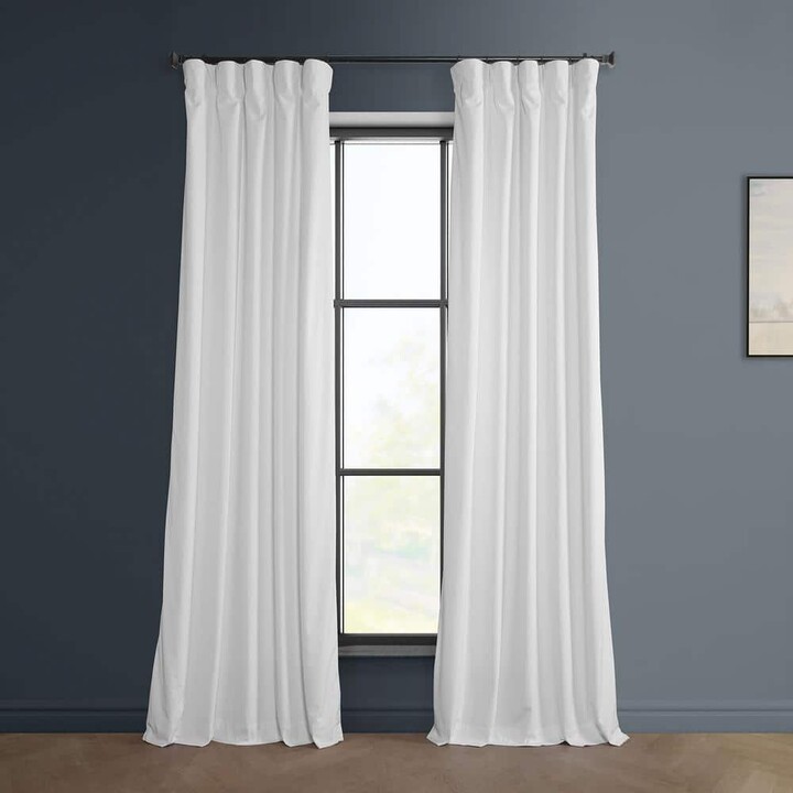 Exclusive Fabrics & Furnishings White Heritage Plush Velvet Rod Pocket Room Darkening Curtain - 50 in. W x 84 in. L (1 Panel)